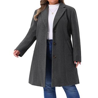 Women's Plus Size Outerwear Notched Lapel Single Breasted Midi Peacoat