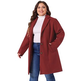 Women's Plus Size Outerwear Notched Lapel Single Breasted Midi Peacoat