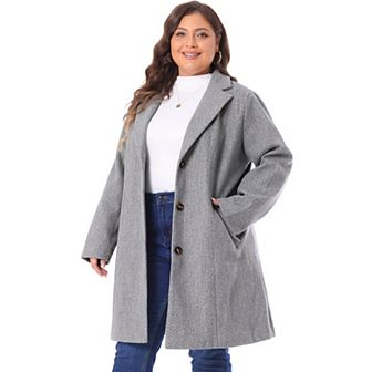 Women's Plus Size Outerwear Notched Lapel Single Breasted Midi Peacoat