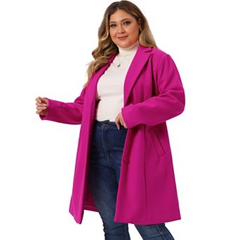 Women's Plus Size Outerwear Notched Lapel Single Breasted Midi Peacoat