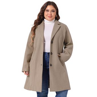 Women's Plus Size Outerwear Notched Lapel Single Breasted Midi Peacoat