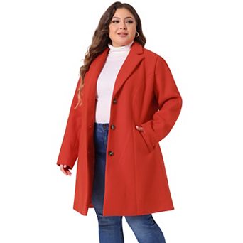 Women's Plus Size Outerwear Notched Lapel Single Breasted Midi Peacoat