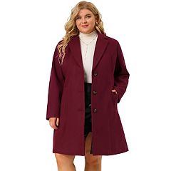 Agnes Orinda Women's Plus Size Notched Lapel Single Breasted Winter Long  Pea Coat Hot Pink 1X