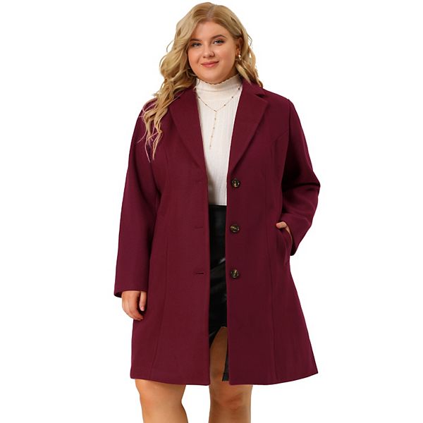 Women's Plus Size Outerwear Notched Lapel Single Breasted Midi Peacoat
