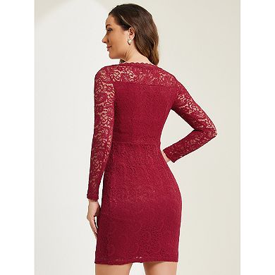 Women's Elegant Floral Lace Boat Neck Wedding Party Cocktail Bodycon Dress