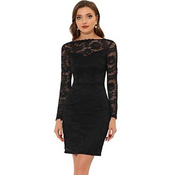 Women's Elegant Floral Lace Boat Neck Wedding Party Cocktail Bodycon Dress
