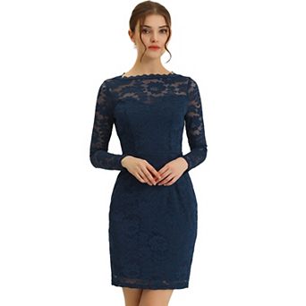 Women's Elegant Floral Lace Boat Neck Wedding Party Cocktail Bodycon Dress