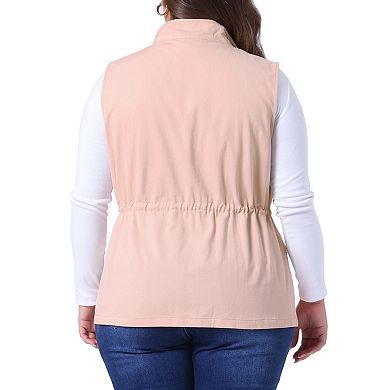 Women's Plus Size Cargo Pocket Drawstring Waist Vest Jacket