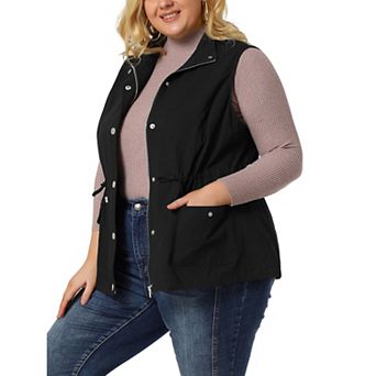 Women's Plus Size Cargo Pocket Drawstring Waist Vest Jacket
