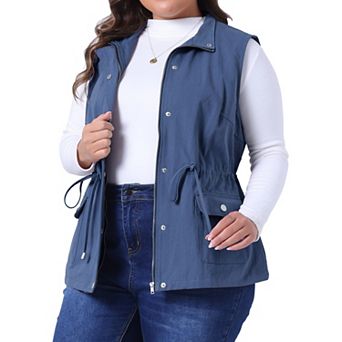 Women's Plus Size Cargo Pocket Drawstring Waist Vest Jacket