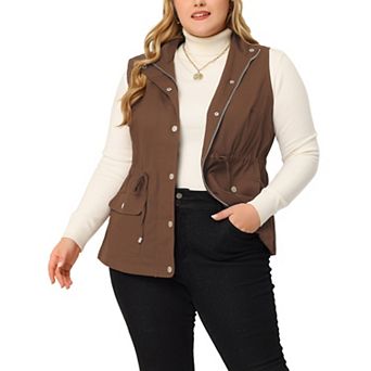 Women's Plus Size Cargo Pocket Drawstring Waist Vest Jacket