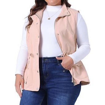 Women's Plus Size Cargo Pocket Drawstring Waist Vest Jacket