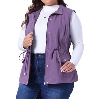 Women's Plus Size Cargo Pocket Drawstring Waist Vest Jacket