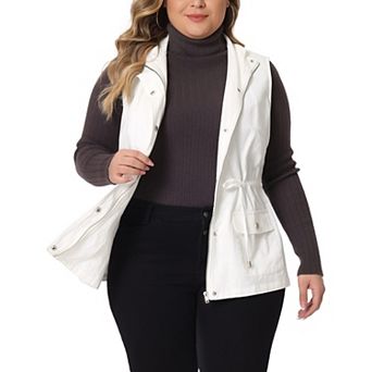 Women's Plus Size Cargo Pocket Drawstring Waist Vest Jacket
