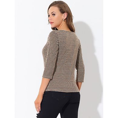 Women's Work Office 3/4 Sleeve Boat Neck Houndstooth Printed Top Blouse