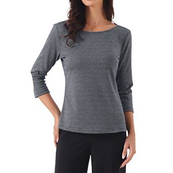 Women's Work Office 3/4 Sleeve Boat Neck Houndstooth Printed Top Blouse