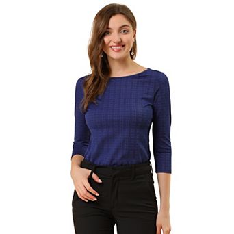 Women's Work Office 3/4 Sleeve Boat Neck Houndstooth Printed Top Blouse