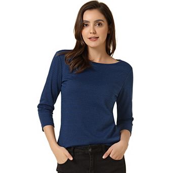 Women's Work Office 3/4 Sleeve Boat Neck Houndstooth Printed Top Blouse