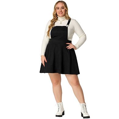 Women's Plus Size Pleated Faux Suede Mini Overall Suspender Skirt