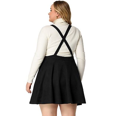 Women's Plus Size Pleated Faux Suede Mini Overall Suspender Skirt