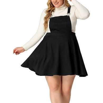 Women's Plus Size Pleated Faux Suede Mini Overall Suspender Skirt