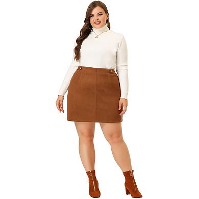Women's Plus Size Faux Suede Side Buttons Bodycon Fashion Mini Skirt