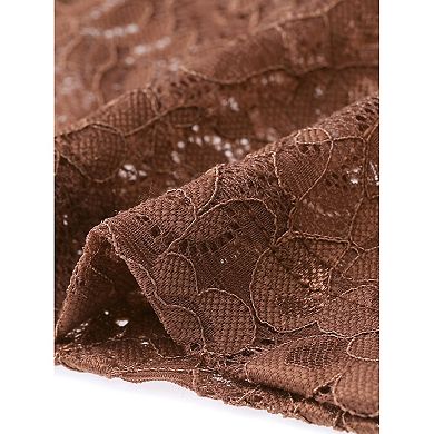 Women's Elegant Floral Lace Blouse Short Sleeve Keyhole Back Fitted Semi Sheer Top