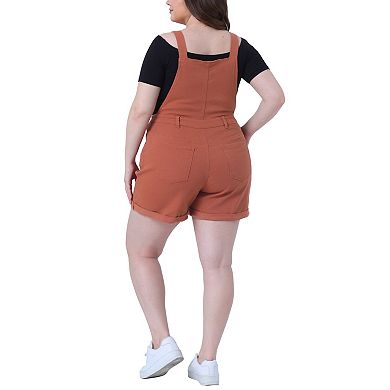 Women's Plus Size Jumpsuit Roll Hem Pocket Jean Denim Overall Shorts