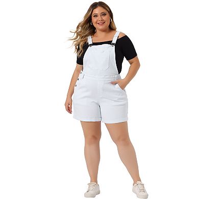 Women's Plus Size Jumpsuit Roll Hem Pocket Jean Overall Shorts