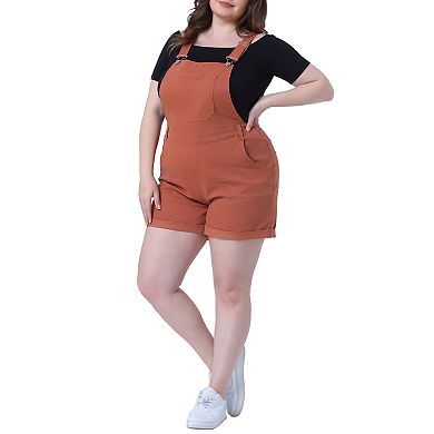 Women's Plus Size Jumpsuit Roll Hem Pocket Jean Denim Overall Shorts