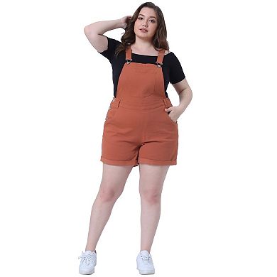 Women's Plus Size Jumpsuit Roll Hem Pocket Jean Denim Overall Shorts