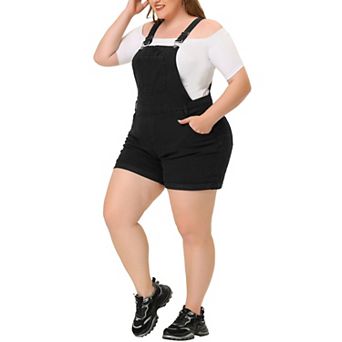 Women's Plus Size Jumpsuit Roll Hem Pocket Jean Denim Overall Shorts