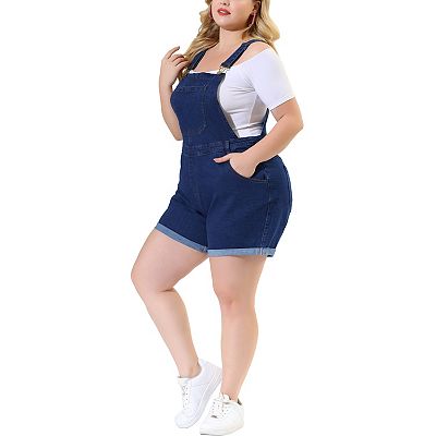 Women's Plus Size Jumpsuit Roll Hem Pocket Jean Denim Overall