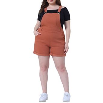 Women's Plus Size Jumpsuit Roll Hem Pocket Jean Denim Overall Shorts