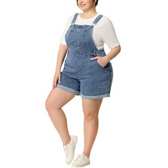 Women's Plus Size Jumpsuit Roll Hem Pocket Jean Denim Overall Shorts