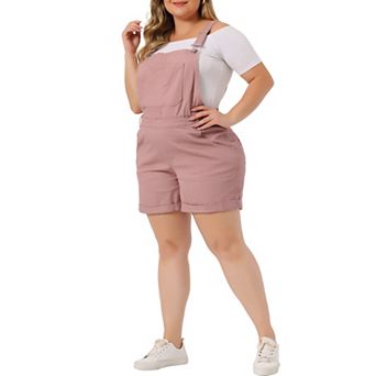 Women's Plus Size Jumpsuit Roll Hem Pocket Jean Denim Overall Shorts