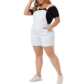 Women's Plus Size Jumpsuit Roll Hem Pocket Jean Denim Overall Shorts