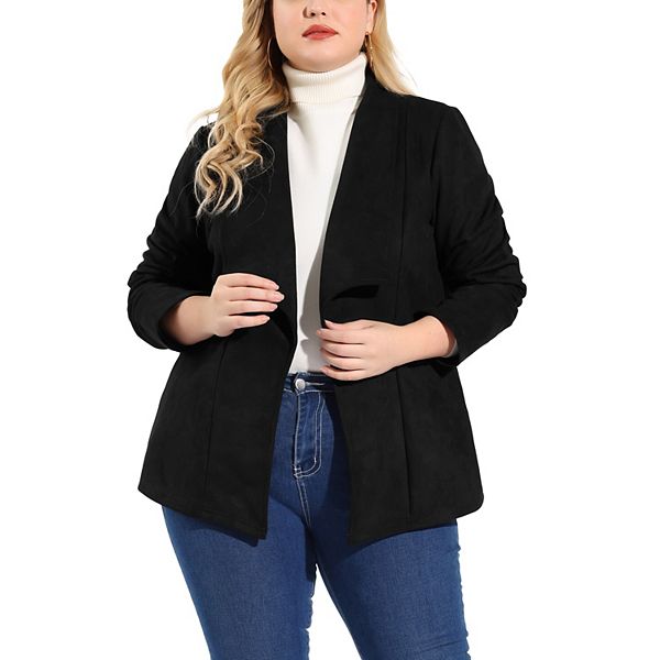 Women's Plus Size Lapel Drop Shoulder Long Sleeves Open Front Jacket