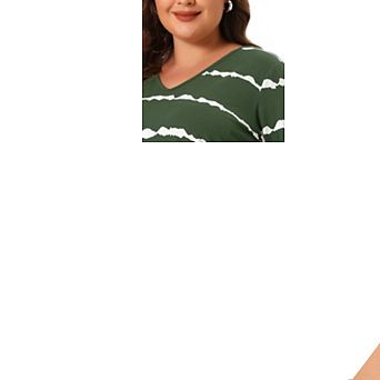 Women's Plus Size Striped Tie Dye V Neck 3/4 Sleeve Side Slit Casual Top