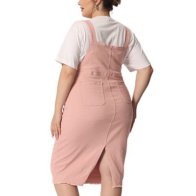 pink denim overall dress Women's Plus Size Suspender Jeans Adjustable Strap Denim Overall Dress