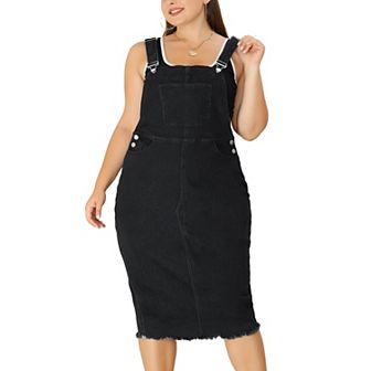Women's Plus Size Jeans Dress Adjustable Strap Back Suspender Raw Hem Curvy Denim Overall