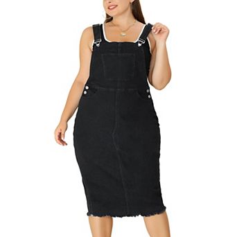 Women's Plus Size Jeans Dress Adjustable Strap Back Suspender Raw Hem Curvy Denim Overall