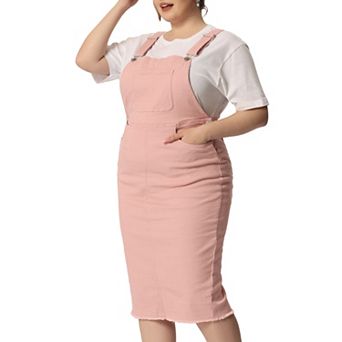 Women's Plus Size Jeans Dress Adjustable Strap Back Suspender Raw Hem Curvy Denim Overall