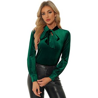 Vintage Gothic Blouse For Women's Velvet Dressy Bow Tie Neck Office Business Work Shirt Tops