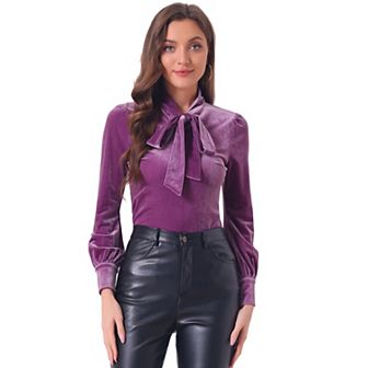 Vintage Gothic Blouse For Women's Velvet Dressy Bow Tie Neck Office Business Work Shirt Tops