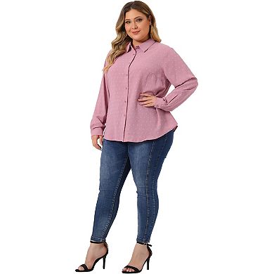 Women's Plus Size Swiss Dots Long Sleeves Button Down Shirt