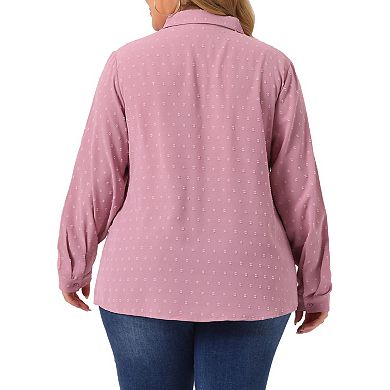 Women's Plus Size Swiss Dots Long Sleeves Button Down Shirt