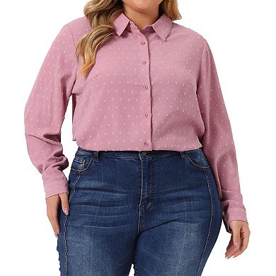 Women's Plus Size Swiss Dots Long Sleeves Button Down Shirt