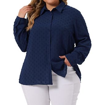 Women's Plus Size Swiss Dots Long Sleeves Button Down Shirt