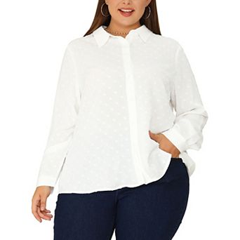 Women's Plus Size Swiss Dots Long Sleeves Button Down Shirt